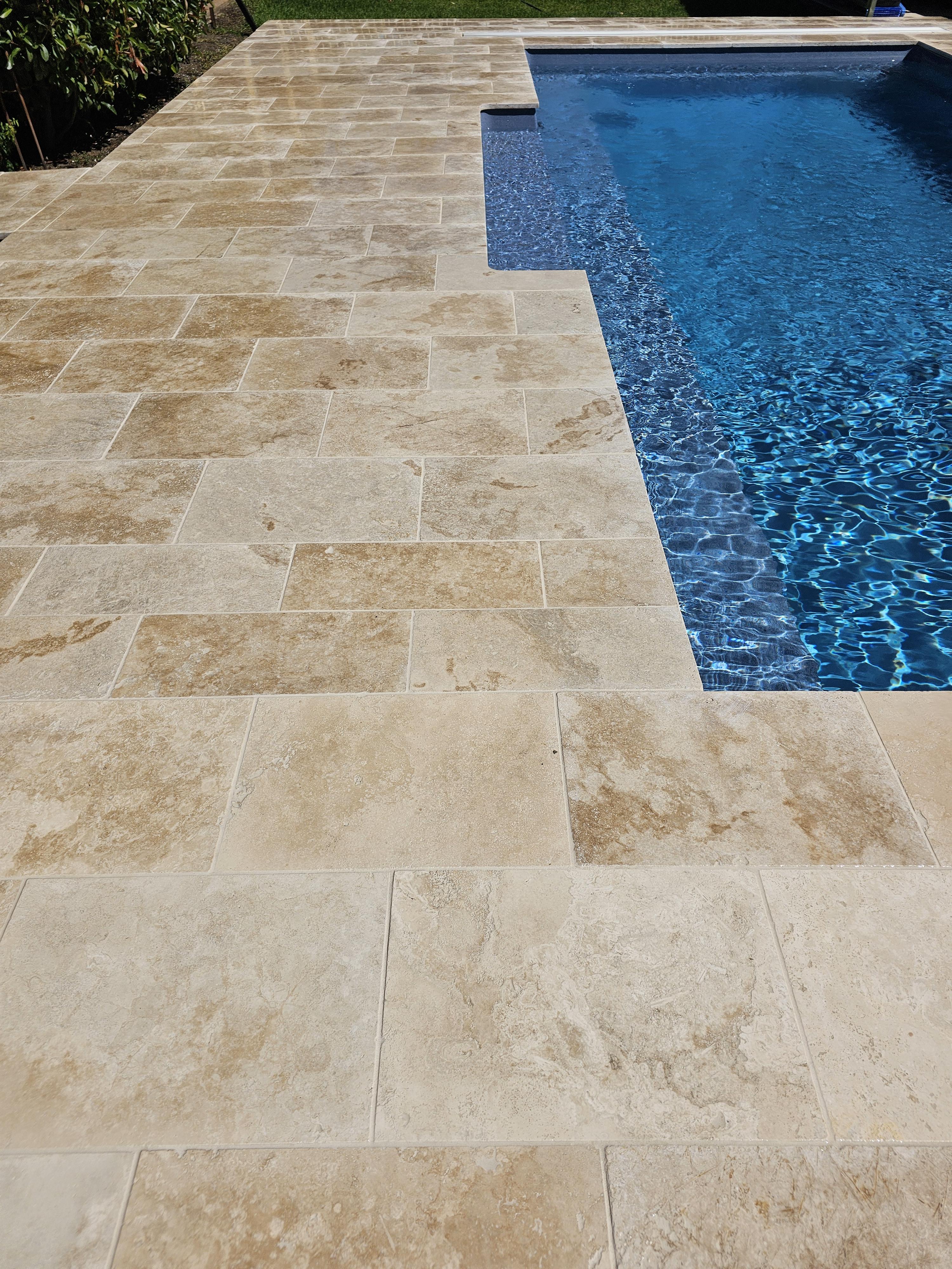 Pool Coping and Paving, Travertine, Honed Edge
